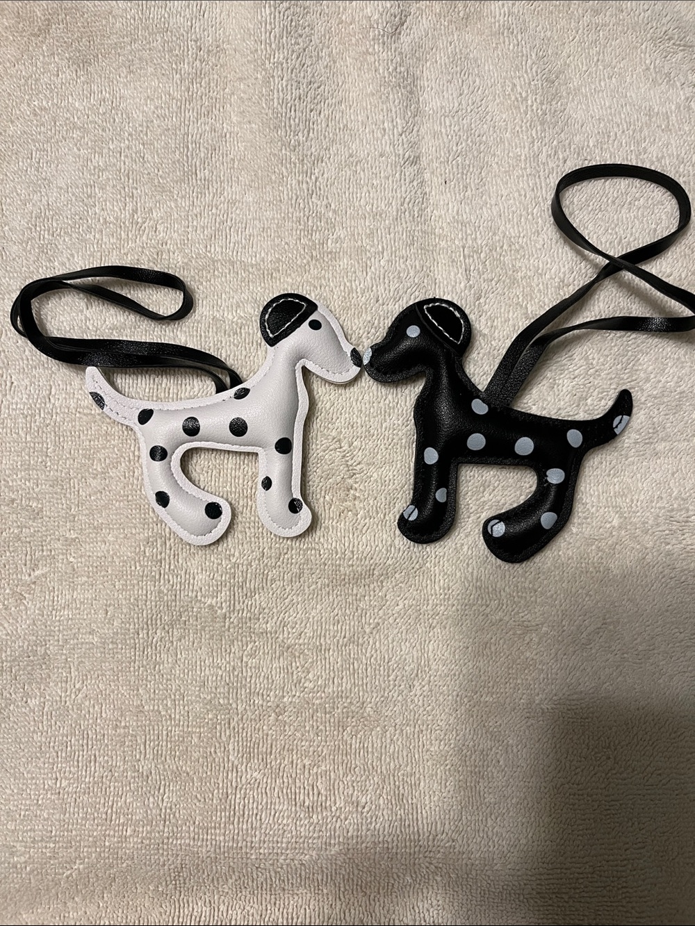 Set of 2 New Faux Leather Dalmatian Dog Bag Accessories